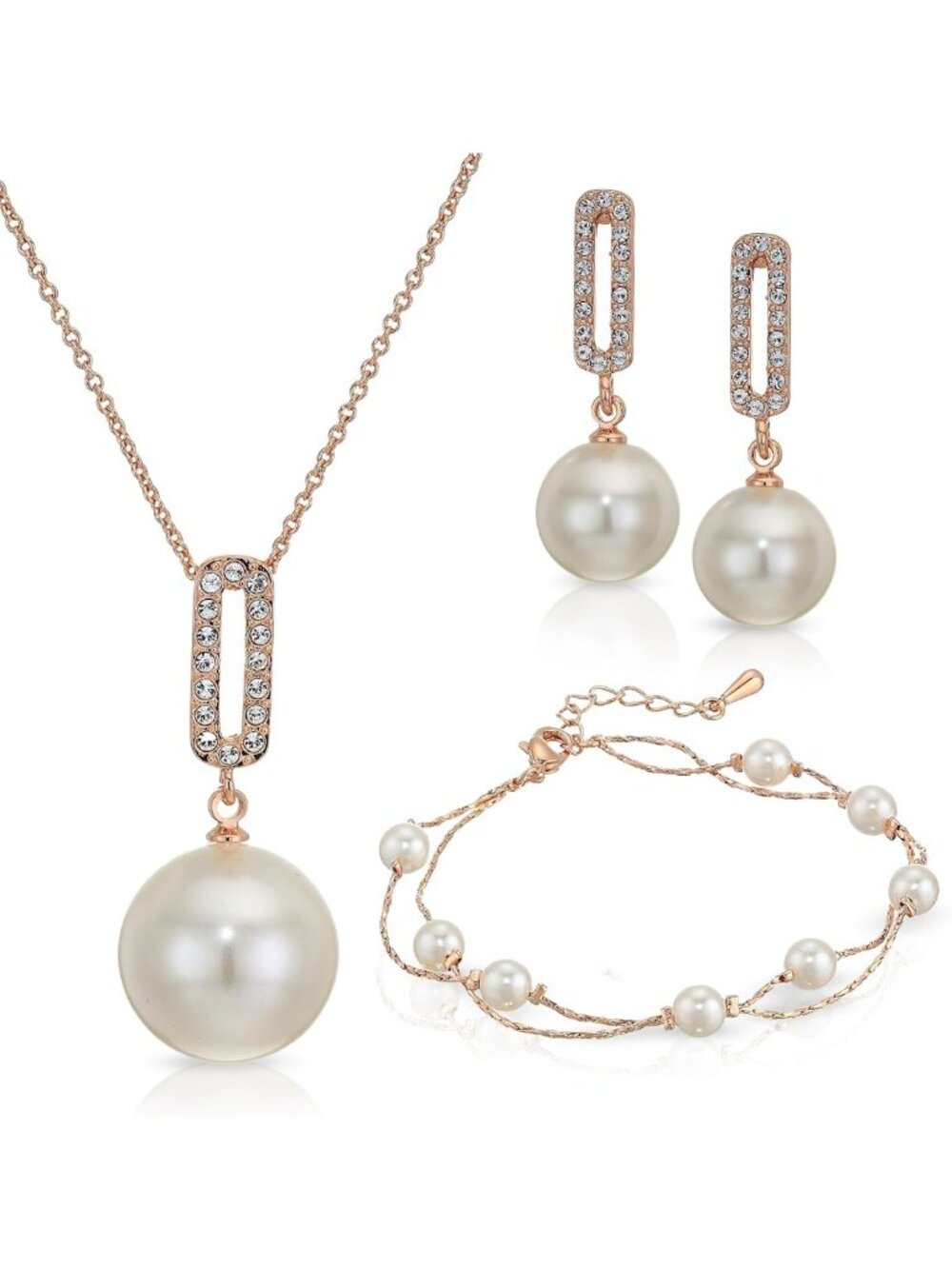 Elegant White Pearl Jewelry Set - Necklace, Earrings & Bracelet for Weddings